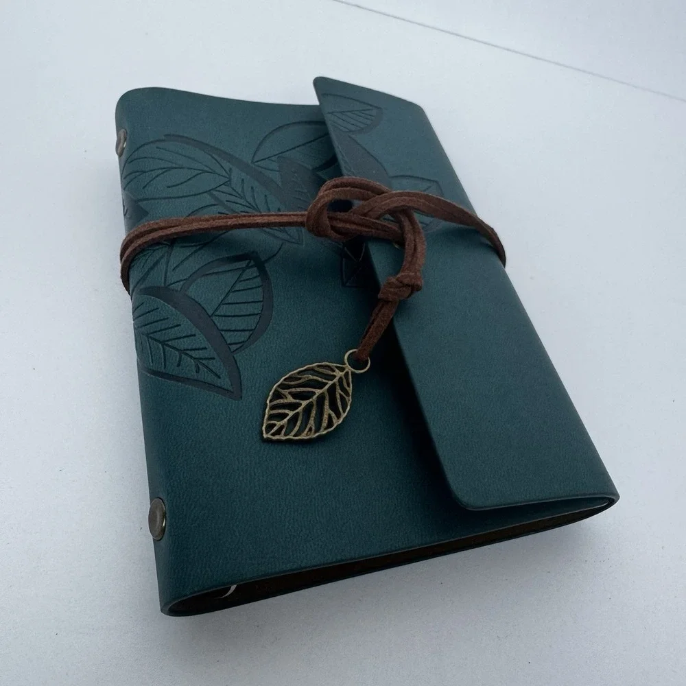 5.8x4 Inch Travel Refillable Leather Diary Scrapbook Gift, Teal Cyan Blue